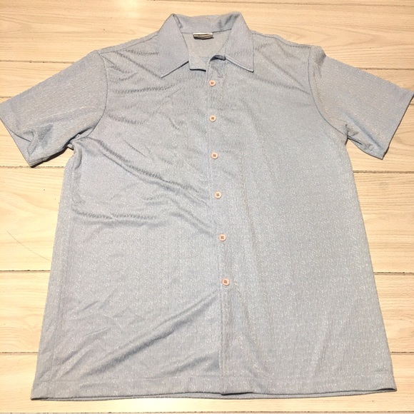 Power Play Made In USA Sheer Textured BUTTON UP SHIRT Casual 4XL Blue - Picture 3 of 7